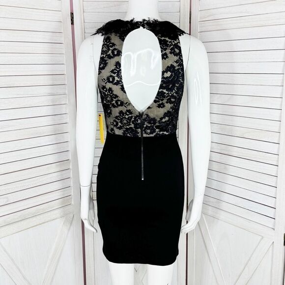 Alice + Olivia Odette Lace Top Halter Mini Sheath Dress Black Size 2 Coquette - Picture 4 of 13